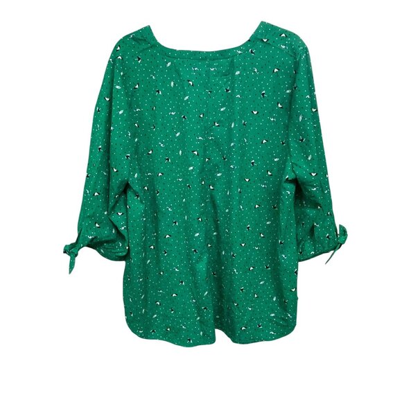 Catherines Womens Green Blouse 1X Umbrella Print 3/4 Sleeve Button-Front - Picture 4 of 6